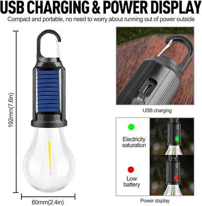 Solar Tent Lights USB Rechargeable Led Camping Lantern ,Outdoor Hanging Light Bulbs with Clip Hook for Camping, Christmas, Decorations, Emergency,Flashlight