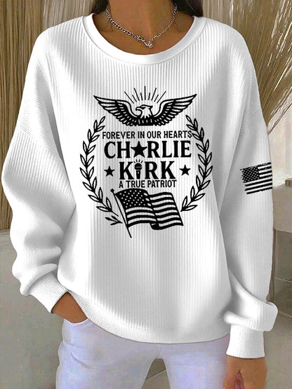 Women's Forever In Our Hearts A True Patriot Print Casual Sweatshirt