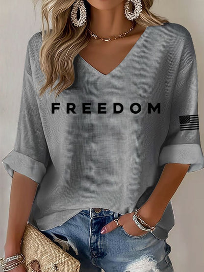 Women's Freedom Print Waffle Long Sleeve T-Shirt