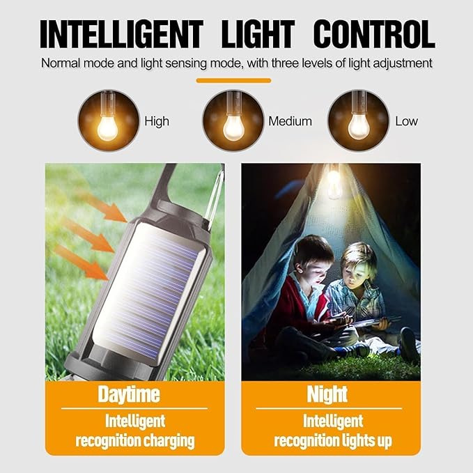 Solar Tent Lights USB Rechargeable Led Camping Lantern ,Outdoor Hanging Light Bulbs with Clip Hook for Camping, Christmas, Decorations, Emergency,Flashlight
