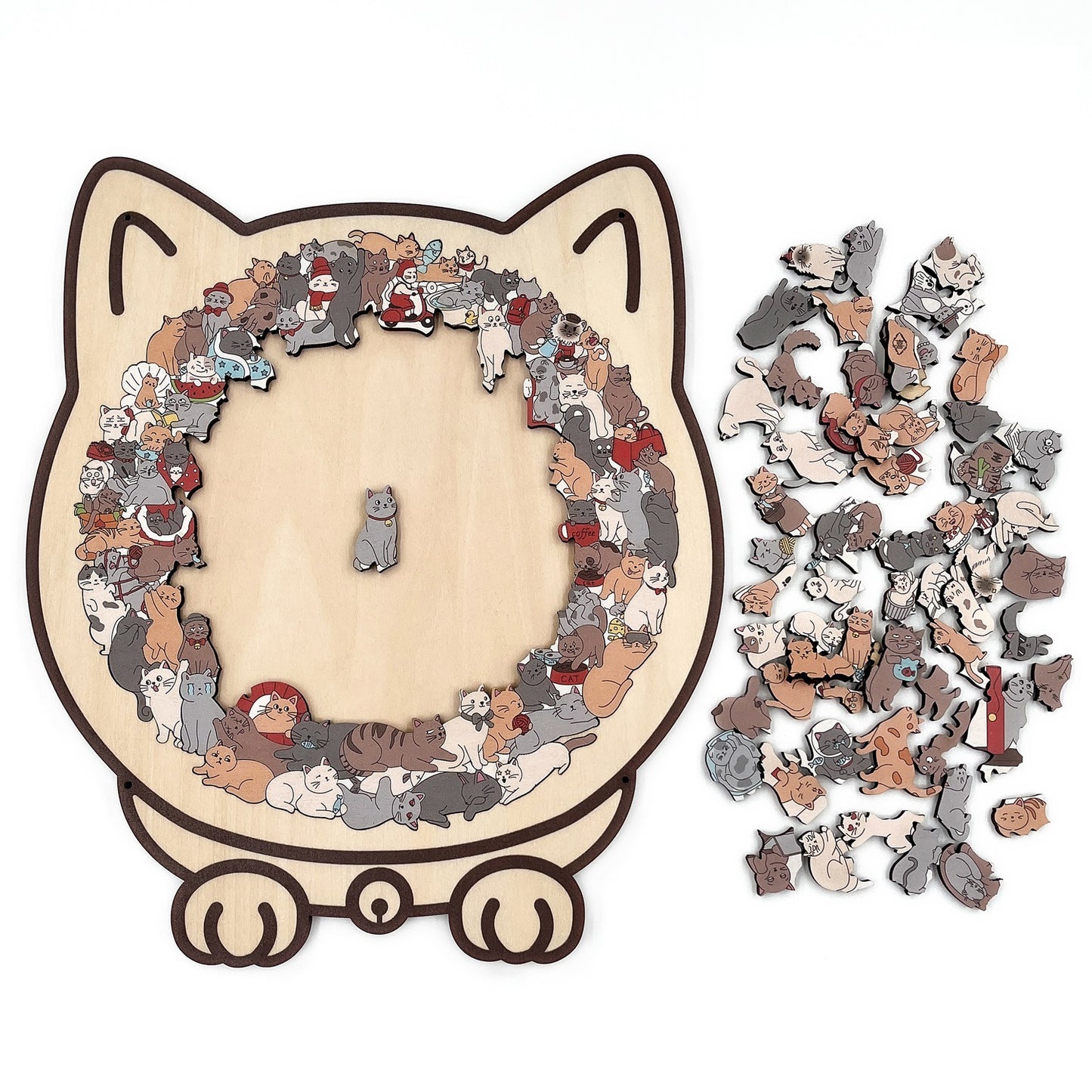 135-Piece Morandi-Colored Cat Shaped Wooden Jigsaw Puzzle