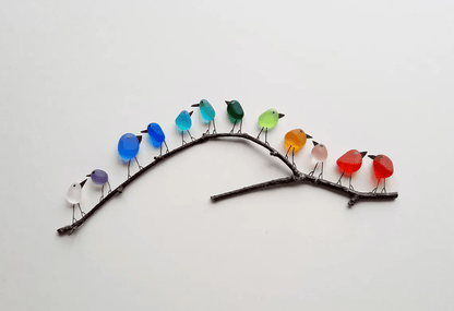 Sea Glass Rainbow Birds - A Truly Unique Handmade Artwork