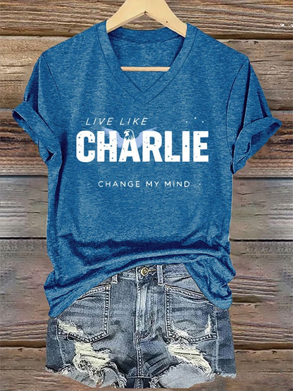 V-Neck Retro Live Like Change My Mind Print T-Shirt