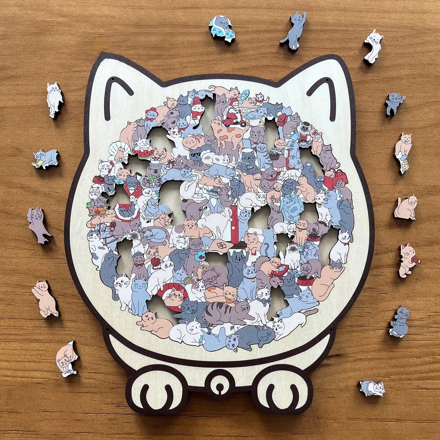 135-Piece Morandi-Colored Cat Shaped Wooden Jigsaw Puzzle