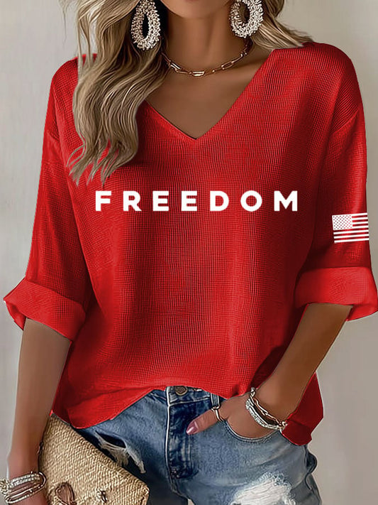 Women's Freedom Print Waffle Long Sleeve T-Shirt