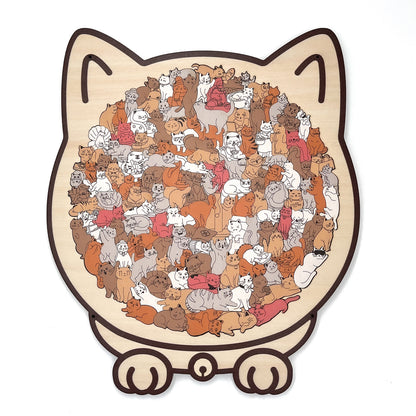 135-Piece Morandi-Colored Cat Shaped Wooden Jigsaw Puzzle