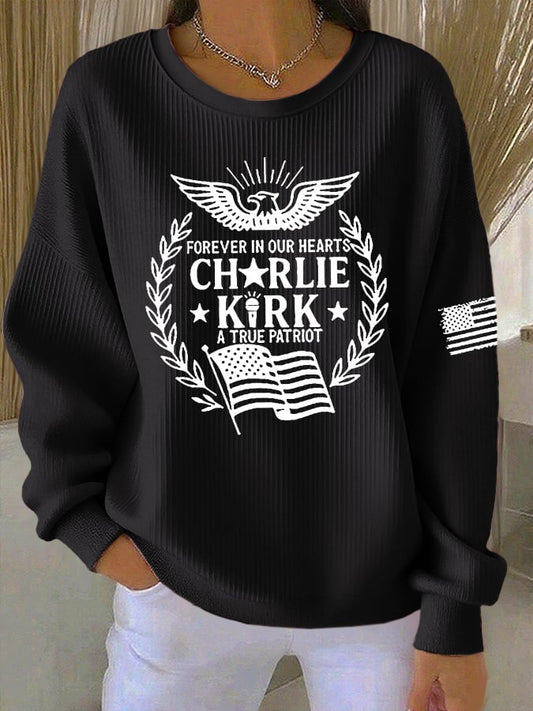 Women's Forever In Our Hearts A True Patriot Print Casual Sweatshirt