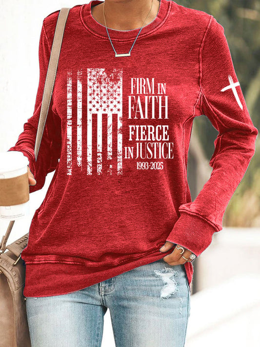 Women's Firm In Faith Fierce In Justice Print Round Neck Sweatshirt