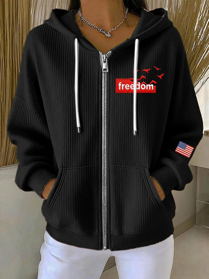 Women's Casual Liberty Flag Sweatshirt Jacket