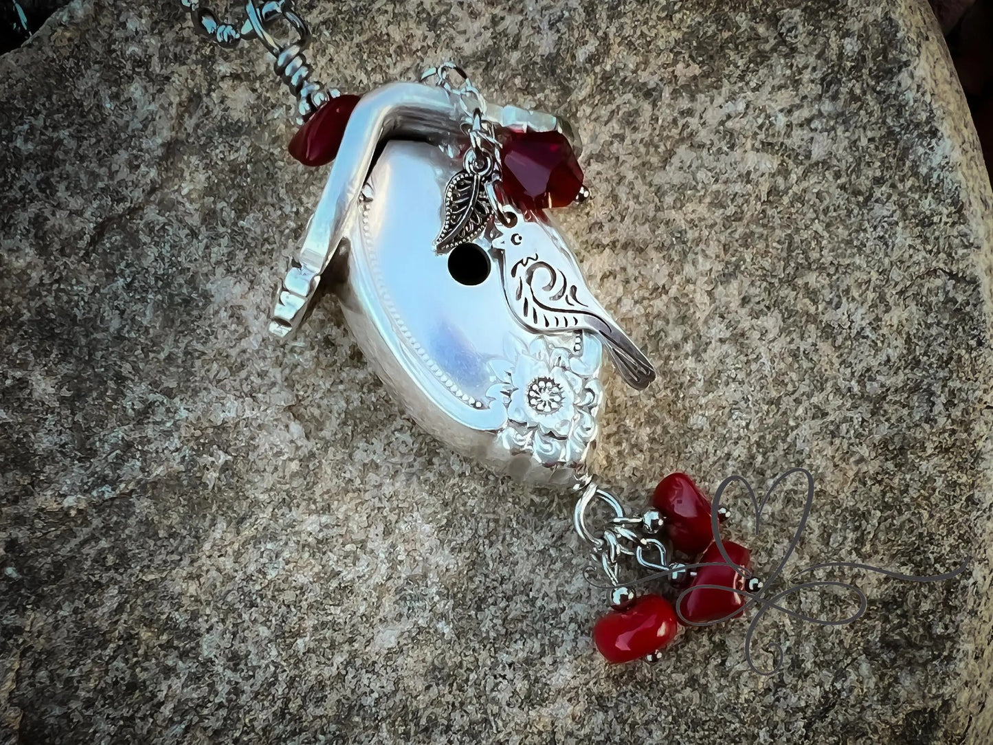 Only 2 left - Birdhouse Necklace • The 1951 "Magnolia" Silverware Birdhouse