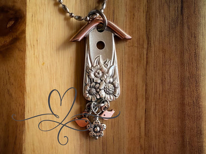 Only 2 left - Birdhouse Necklace • The 1951 "Magnolia" Silverware Birdhouse
