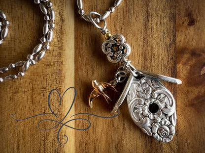 Only 2 left - Birdhouse Necklace • The 1951 "Magnolia" Silverware Birdhouse